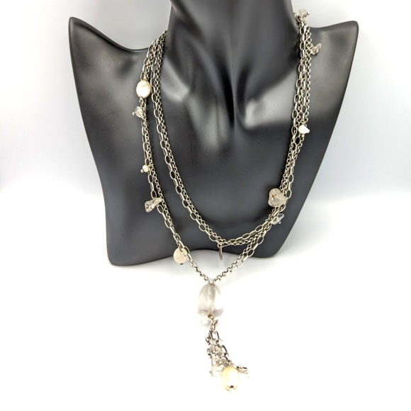 Long SILPADA Sterling Silver Freshwater Pearl Crystal Tassel Necklace 35" - Picture 1 of 10